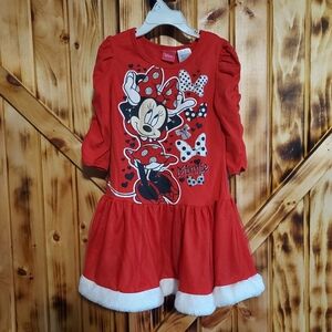 Disney Girls Minnie Mouse Red Christmas Dress Size Small (6)